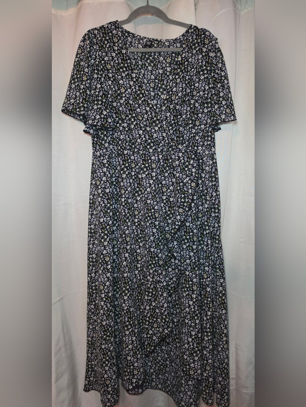 Floral V-Neck Midi Dress in Black and White